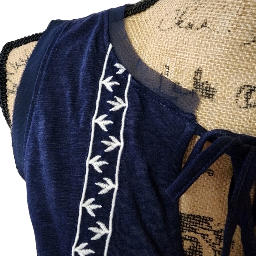 Dip Embroidered Sleeveless Navy Tunic Top - XS - Picture 5 of 8